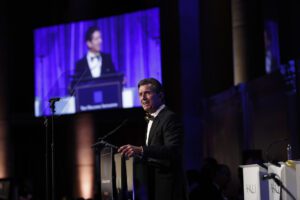 Alex Gorsky, Chairman of the Board and CEO of Johnson & Johnson, offers remarks to The Hellenic Initiative Gala attendees.